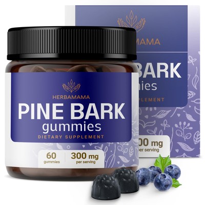 HERBAMAMA Pine Bark Extract Gummies - 300 mg French Maritime Pine Bark Extrac...