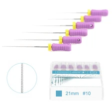 6PCS Dental Stainless Steel Hand Use Endo Root Canal Files K-File 21mm #10