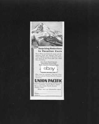 UNION PACIFIC RAILROAD 1932 TARIFE NIEDRIGSTE SEIT JAHREN BIS 15 NATIONALPARKS ANZEIGE