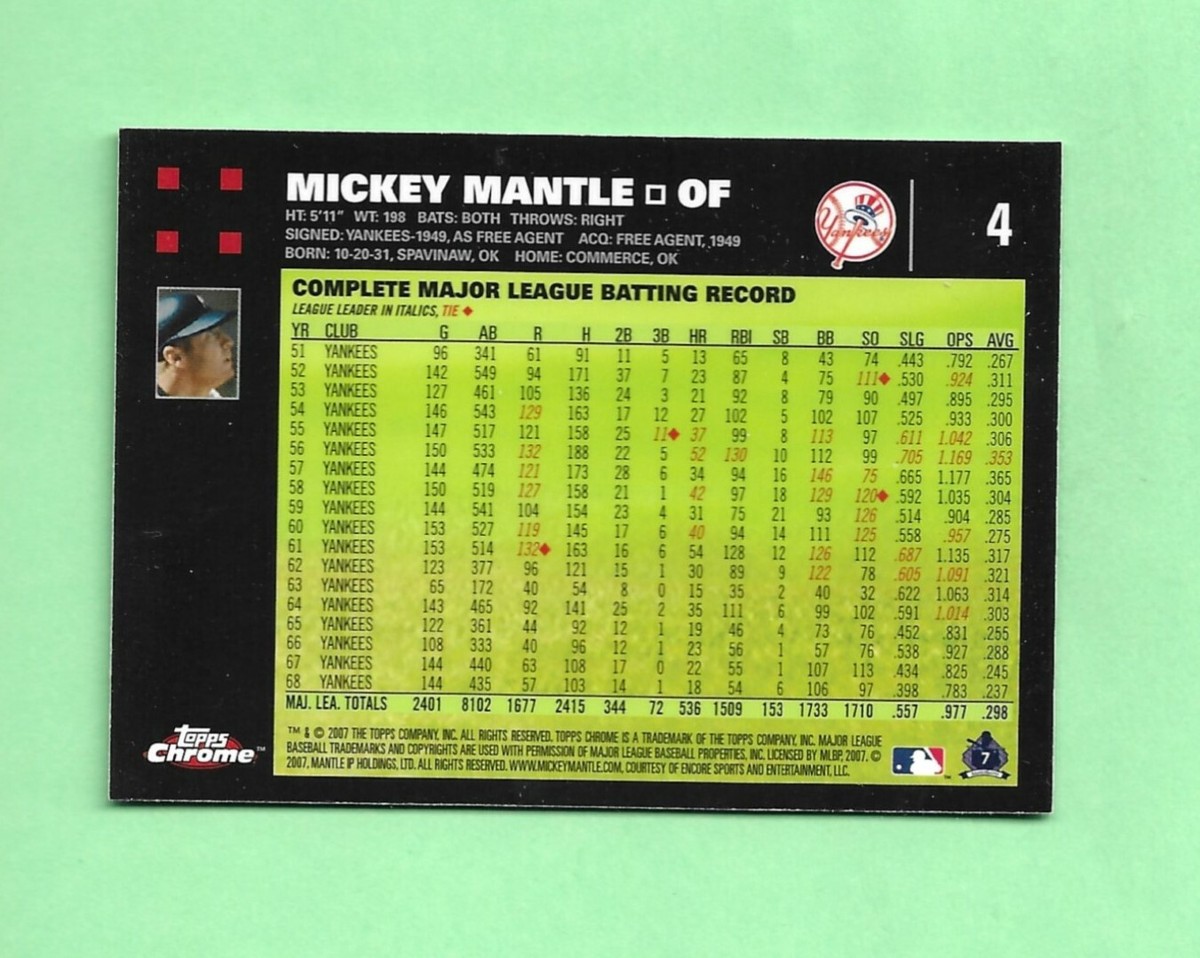 07 Topps CHROME Card # 4 MICKEY MANTLE NEW YORK YANKEES