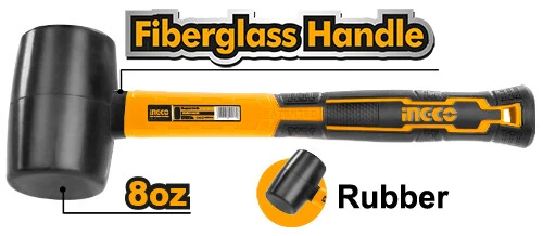 Ingco Rubber Mallet F/G 220G(80Z) 450G(16OZ) White/Black Color Fiberglass Handle - Picture 4 of 6