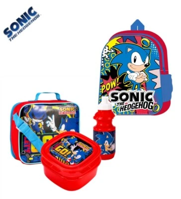 SEGA Sonic the Hedgehog 4 Piece Set Backpack and 3Pcs LunchBag For Kids Boys Girls