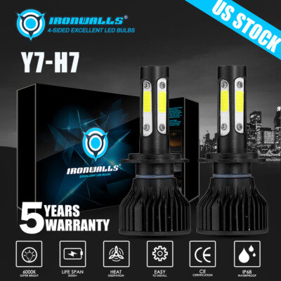 4-Sides H7 LED Headlight Conversion Kit High/Low Beam Bulbs 2400W 6500K 360000LM
