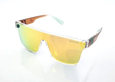 Quiksilver Shield Sunglasses Clear Brown Green Frame Yellow Mirror Lens NIB