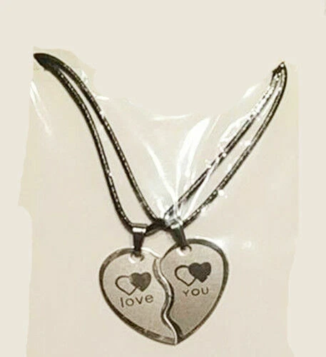 COLLANA DOPPIA CON CIONDOLO Cuore Spezzato Uomo Donna SAN VALENTINO love you