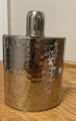 VINTAGE Tin Lined Hammered AHS  8 Oz. Flask Made in Germany NOT Engraved