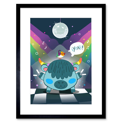 Kawaii Kuh Disco Party Kunstdruck Gerahmtes Poster Wanddeko