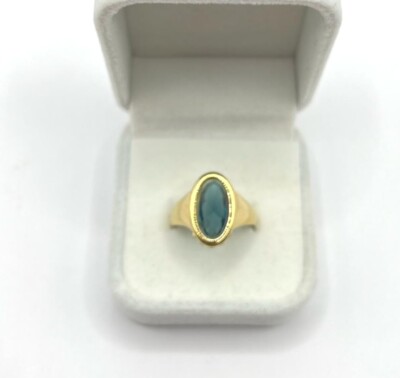 Elegant PIERRE LANG Gold Tone Ring With Blue Labradorite CZ - Sz Q -Vintage