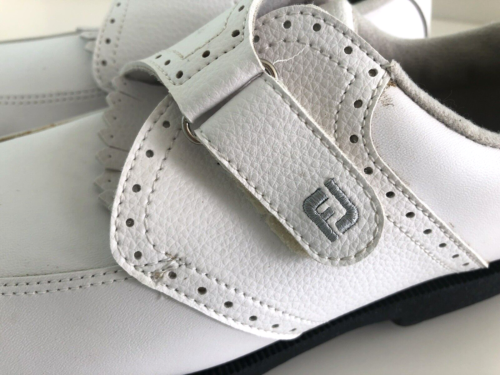 EX Footjoy Greenjoys Women's SZ 7 M White Leather Golf Shoes Adjust Buckles Kilt - Picture 1 of 7