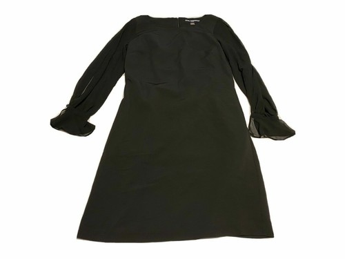 karl lagerfeld paris women's puff-sleeve belted a-line dress Women's Midi Hi-Low Utility Dress | Black main image 1