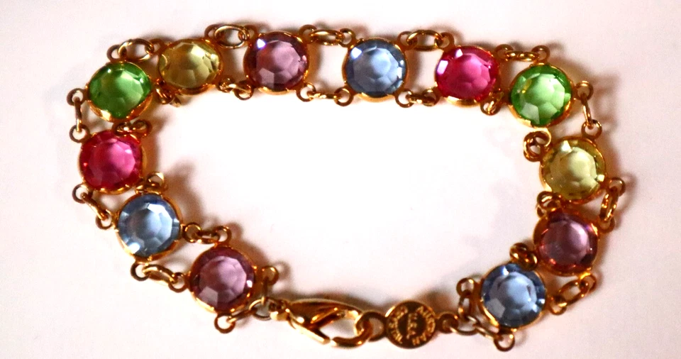 Austrian Crystal Bracelet Sparkle Pastel Colors Gold Tone Size 7  In Long - Image 3 of 4