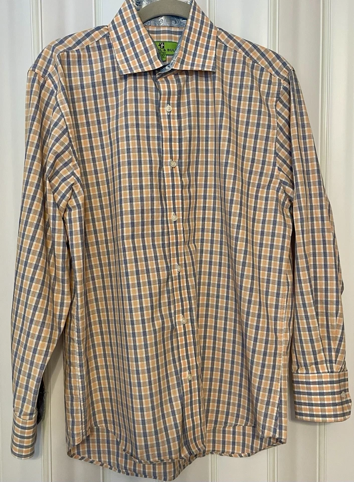 Camisa de vestir grande Bristol & Bull a cuadros azul floral puño abatible 16-16,5 32/33 Foto 2 de 4