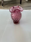 Vintage 4" Fenton Art Glass Cranberry Hobnail Vase