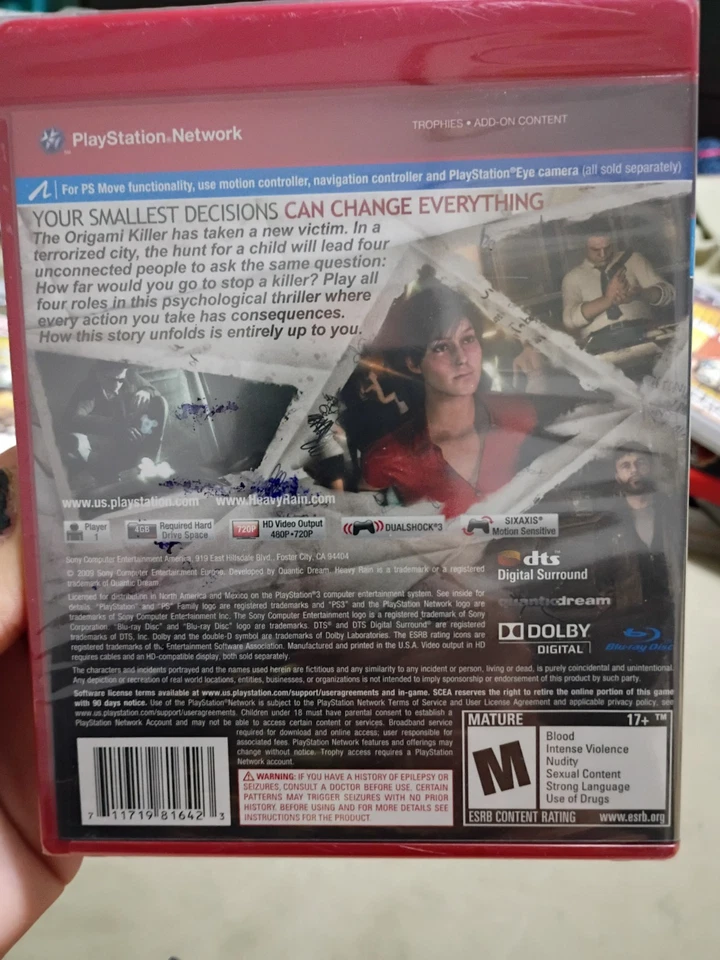 Video Game Heavy Rain PS3 Sony Playstation 3 Move Compatible Single Player 2009 - Image 2 of 2