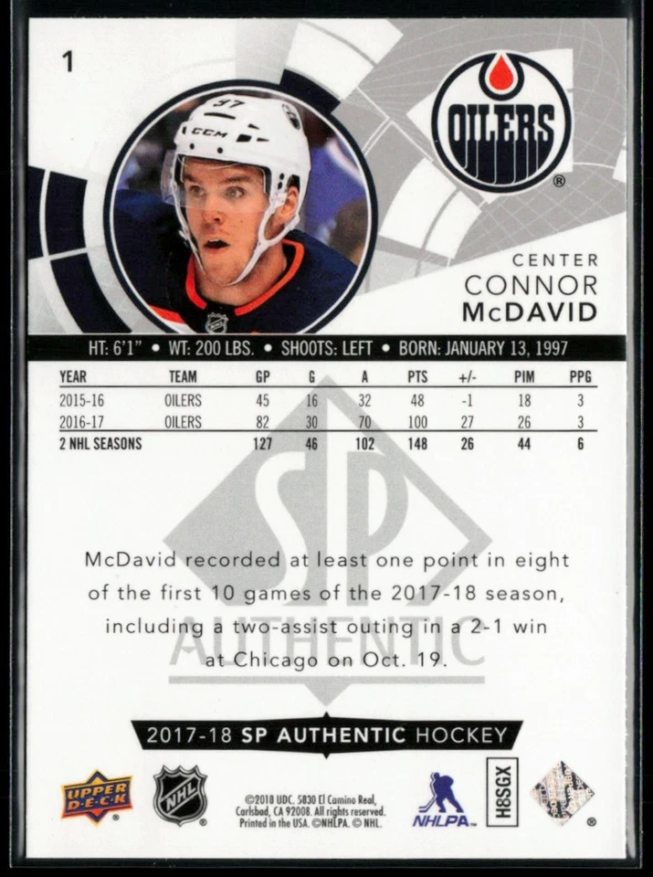 2017-18 SP Authentic #1 Connor McDavid - Image 2 of 2