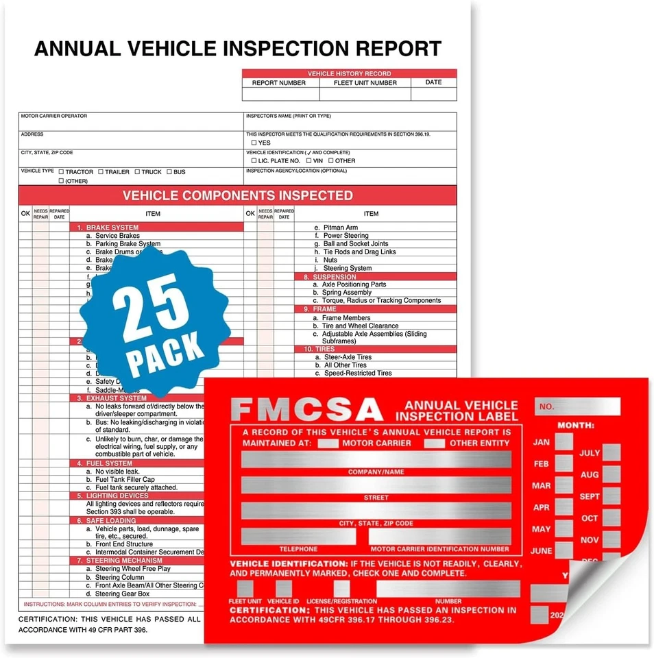 Annual Vehicle Inspection Kit: 25 Carbonless Forms & 25 Aluminum Labels Included - Image 3 of 4