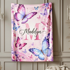 Personalized Butterfly Monogram Coral Fleece Blanket