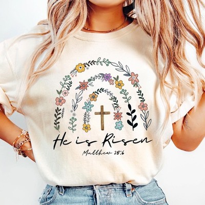 Wildflowers Easter Shirt  Christian Tshirt  Religious Gift for Easter Day  He Is