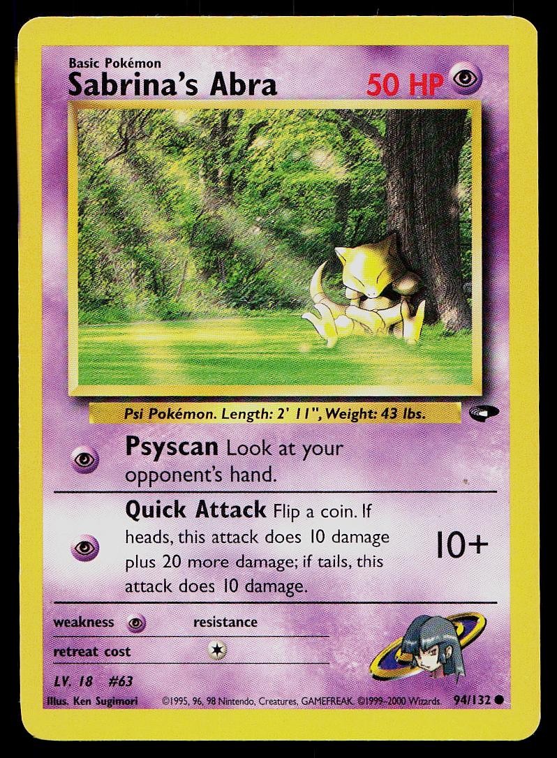 Pokemon Card Gym Challenge Sabrina's Abra 94/132 Common