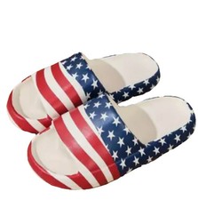 USA Flag Slides Stars  Stripes Patriotic Sandals Summer Comfort Slip-On 11-11.5