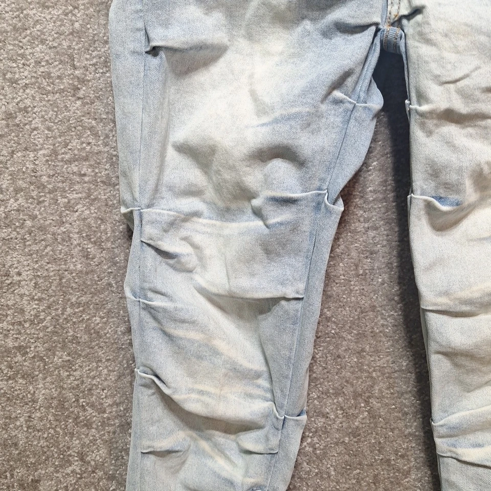 Pantalones de mezclilla para hombre KDNK ajustados punto arrugado azul claro talla 28 (28x30) desgastados Foto 4 de 4