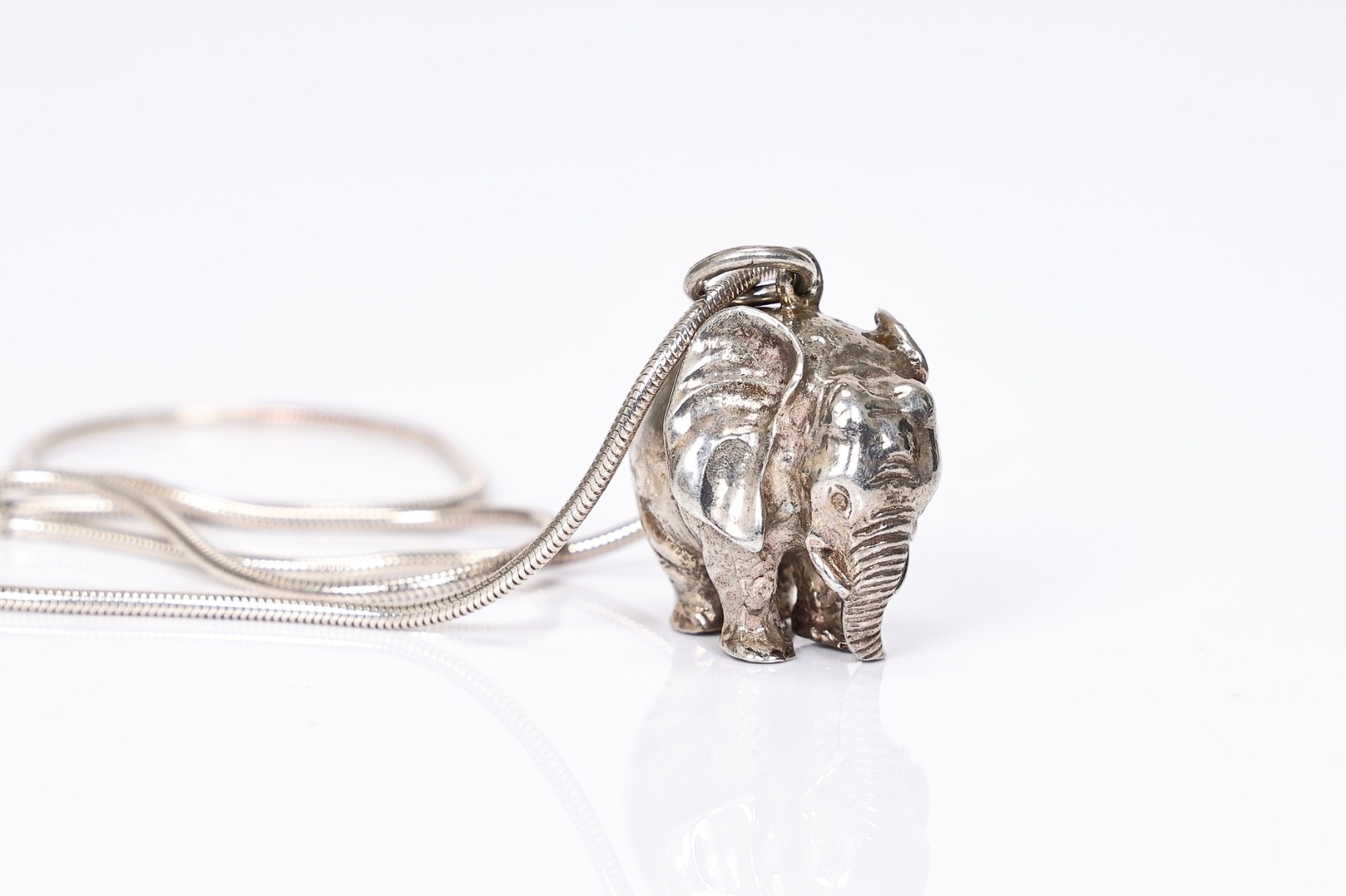 Sterling Silver Solid Figure Elephant Pendant Nec… - image 3