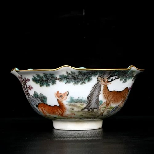 Chinese Antique Blue and White Porcelain  Bowl Qing Dynasty qianlong Fawn Bowl