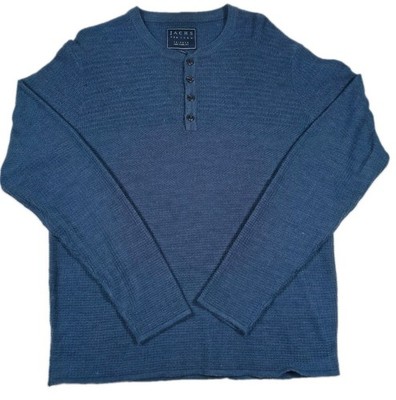 JACHS New York Men's L Navy Blue Henley Sweater Textured Knit Pullover EUC