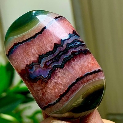 78G Natural colorful agate stripe Crystal mineral rolling stone form