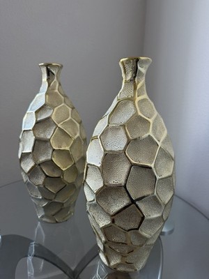 Modern Gold Honeycomb Ceramic Vase Set | Textured Geometric Decorative Vases