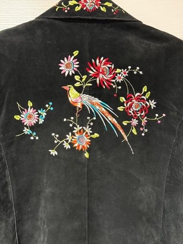 Avanti New York Jacke Damen 1X schwarz Echtleder bestickt Vögel Blumen - Bild 5 von 10