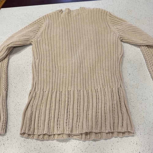 Vintage 90s Y2K High Sierra Tan Cable Knit Cardigan Sweater S M Neutral Bella - Picture 3 of 9