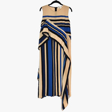 Diane Von Furstenberg DVF Borel Stripe Silk Shift Dress Size 2 Beige Blue Resort
