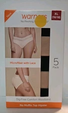 Warners Womens 5Pack No Pinching No Problem Lace Waistband Hipster XL Tan/ Black