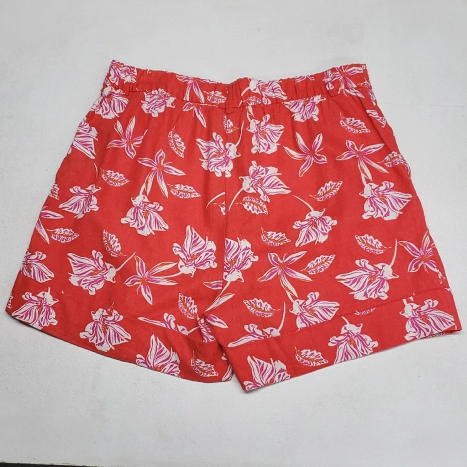 Joie Linen Shorts Women's 12 Pleated Front Floral Orange Vacation Spring Summer - Image 4 of 4
