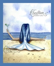 BEACH MARGARITA Mermaid Print from Original Painting By Camille Grimshaw blue