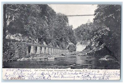 1906 Fall Creek Gorge Suspension Bridge Ithaca NY Cortland NY Antique Postcard