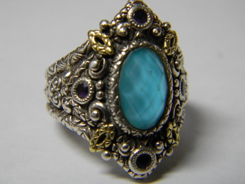 Barbara Bixby Turquoise Doublet & Amethyst Ring, Sterling/ 18K