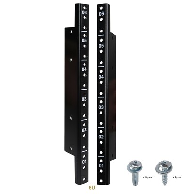 Sound Town 2-pack 6U Rack Rails, Black Powder Finish, with Screws (ST-RR-06U)