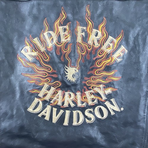 Harley-Davidson RIDE FREE Leather Vest Men’s Large Black Flames & Eagle - Picture 8 of 17