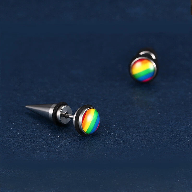 Titanium Steel Rainbow Earrings LGBT Friendship Gay Pride Jewelry Gift A Pair US - Image 3 of 4