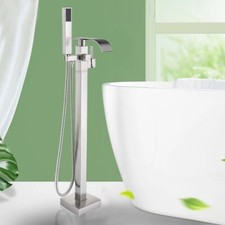 Freestanding Bathtub Faucet Brushed Nickel Waterfall Tub Filler Floor Mount Tap