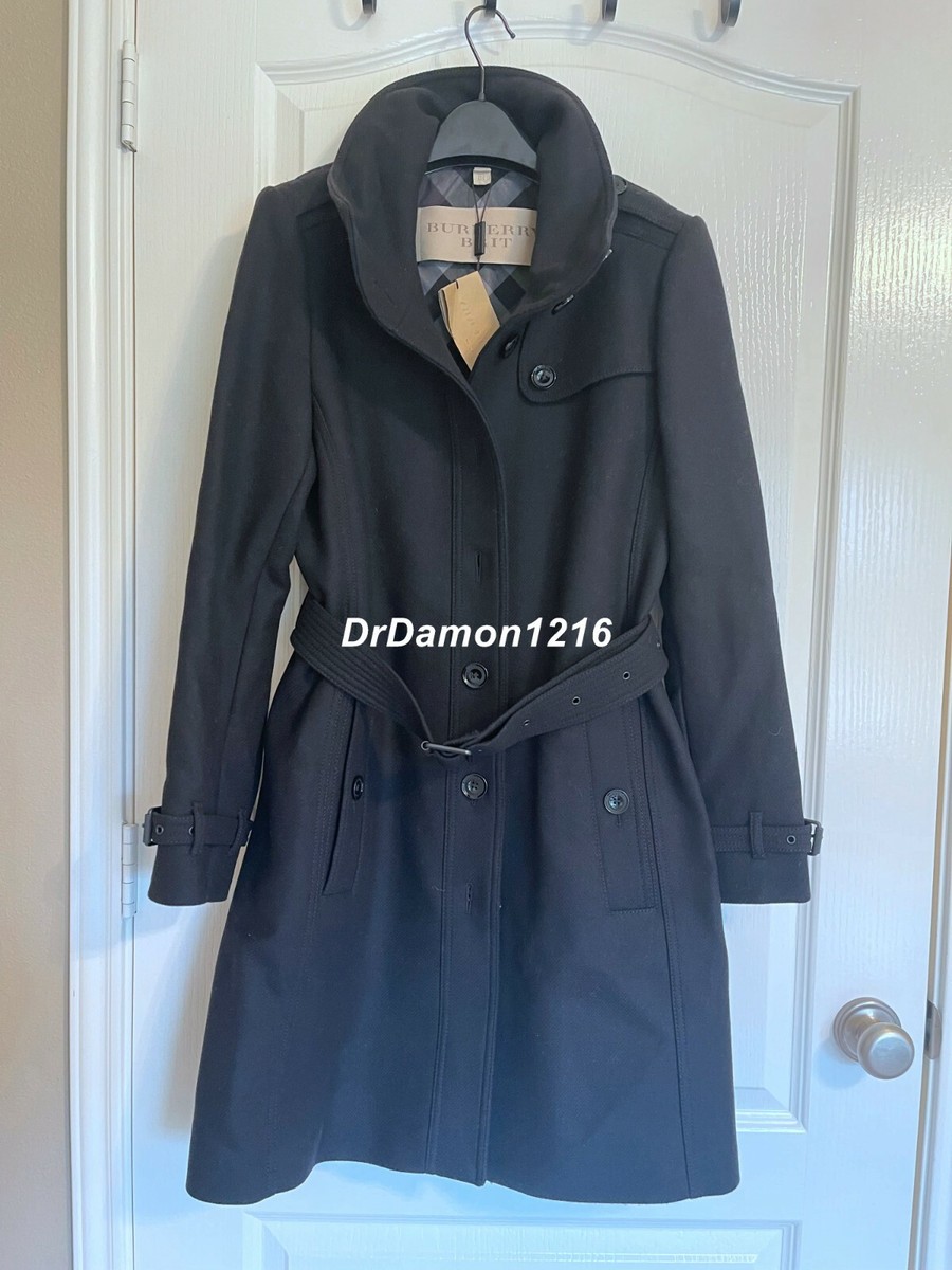 Burberry Brit★素敵！BLACK RUSHFIELD WOOL BLEND COAT BURBERRY COAT WOMENS RUSHFIELD WOOL BLEND JACKET SZ US 14 UK