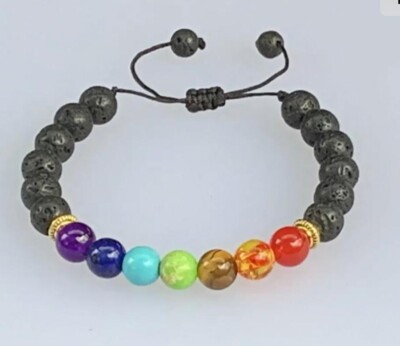 NATÜRLICHES 7 CHAKRA ENERGIE HEILUNG REIKI LAVA & EDELSTEIN 8MM STEINE VERSTELLBAR ARMBAND