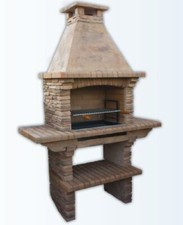 Image of Stone Masonry Charcoal Barbecue BBQ With Grill and Side Tables