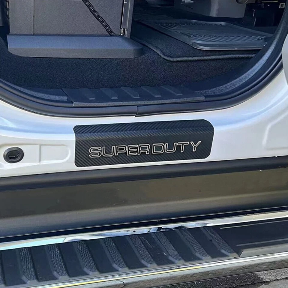 4 Pcs Carbon Fiber Leather Car Door Sill Protector for F-250 F-350 Super-Duty - Imagem 4 de 4