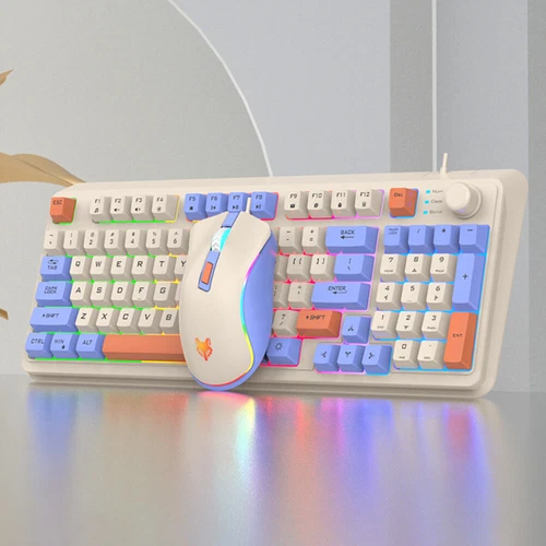 K82 Gaming Keyboard 94 Keys with Mouse Wired Keypad for Laptop (Lake blue set) U