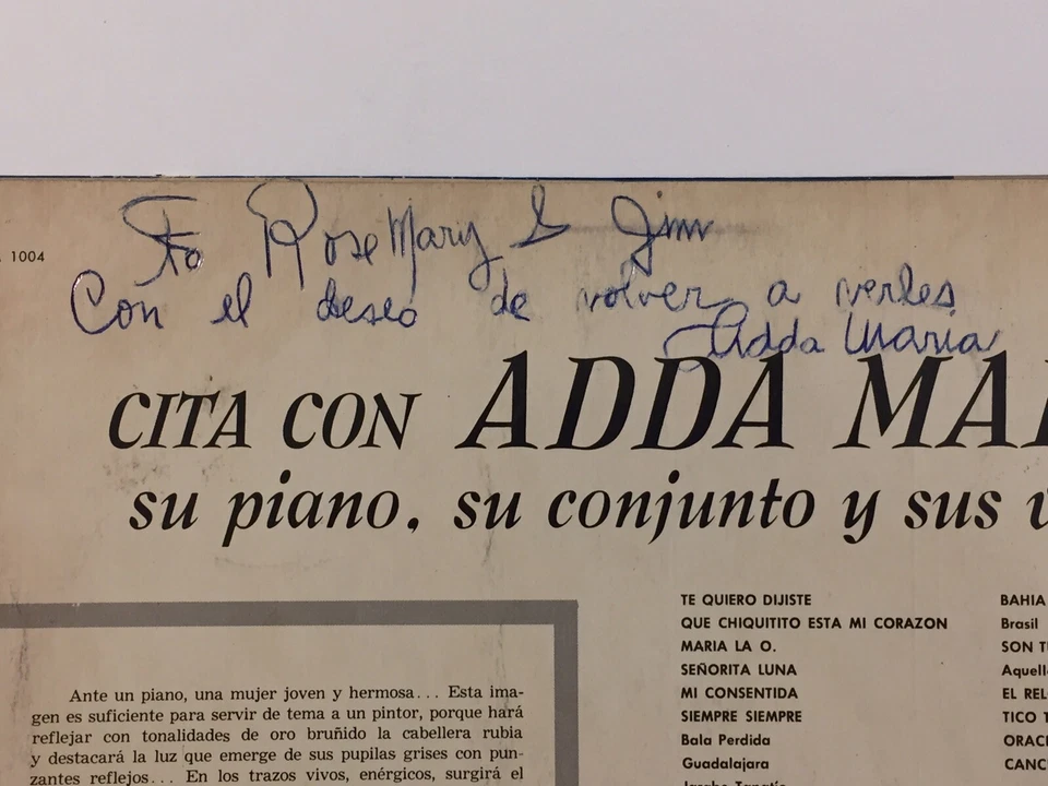 SIGNED Cita Con Adda Maria Vinyl LP Record Discos Tizoc Mexico Import TM 1004 - Image 3 of 4