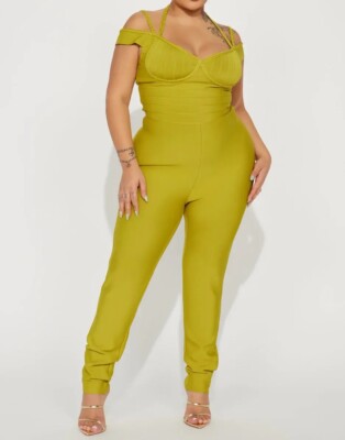 Size 18 Olive Green Stretch Fitted Skinny Occasion Jumpsuit