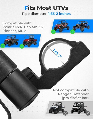 KEMIMOTO UTV Side Mirrors Spring Back Feature for 1.65-2 inch Roll Bar Universal - Picture 5 of 12